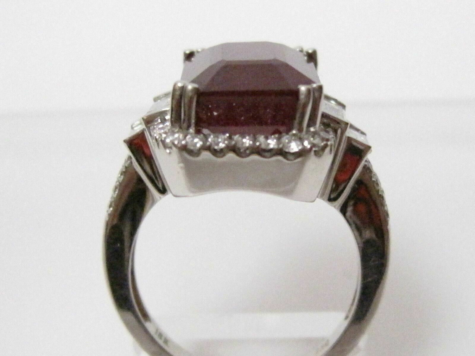 11.42 TCW Emerald Red Ruby & Round Diamond Accents Ring Size 6.5 18k White Gold