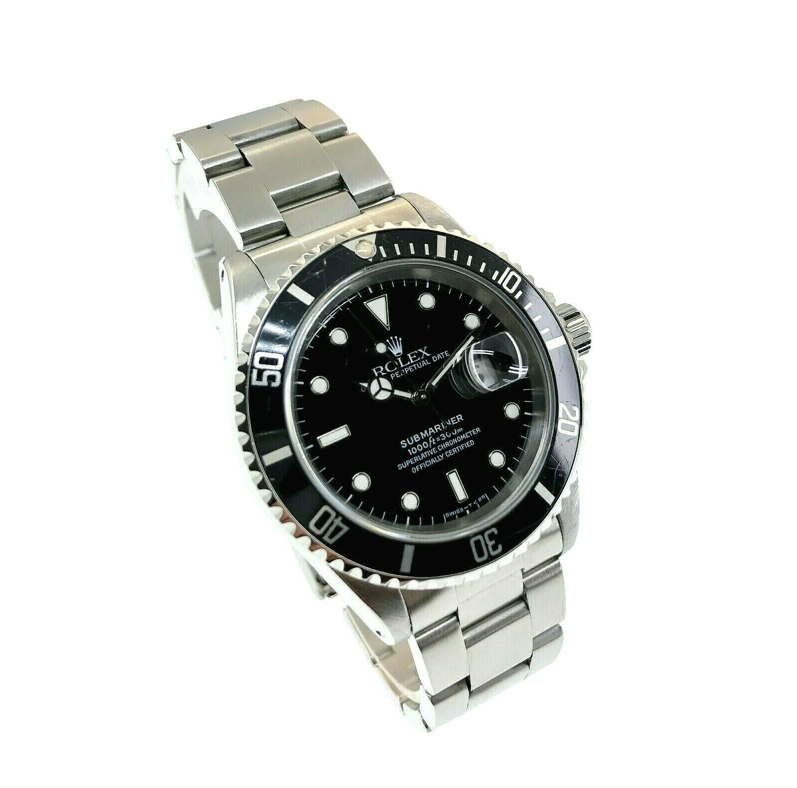 Rolex Black Submariner Date Stainless Steel Watch Ref 16610 Complete Set Reciept