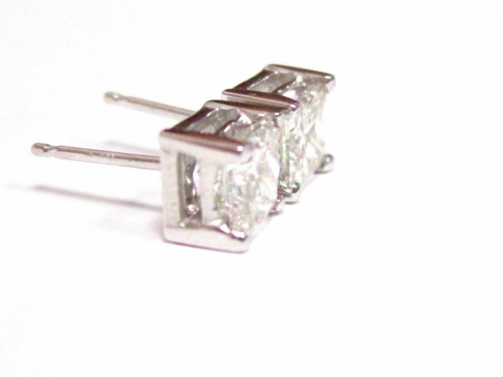 1.75 TCW Princess Cut Diamond Stud Earrings G-H VS2 Push Back 14k White Gold