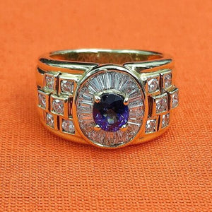 2.10 Carats t.w. Diamond and Sapphire Anniversary Ring 18K Gold 10.9 Grams