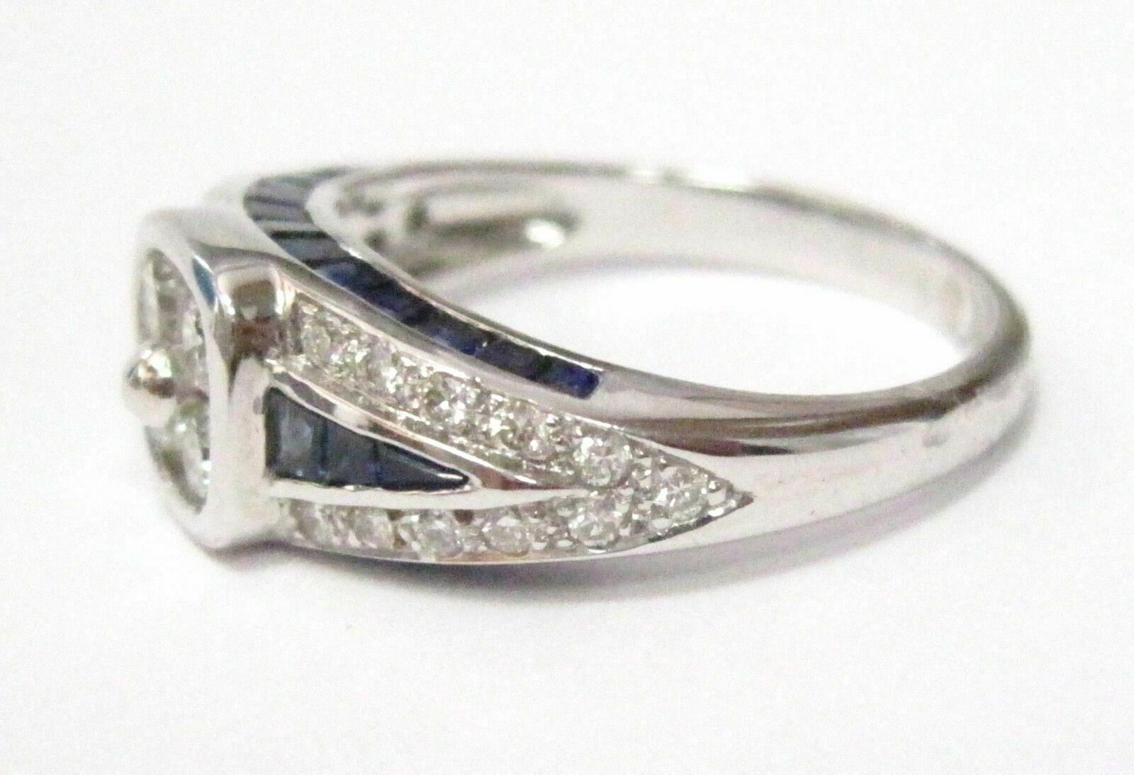 1.80 TCW Natural Blue Sapphire & Diamond Accents Ring Size 8 18kt White Gold