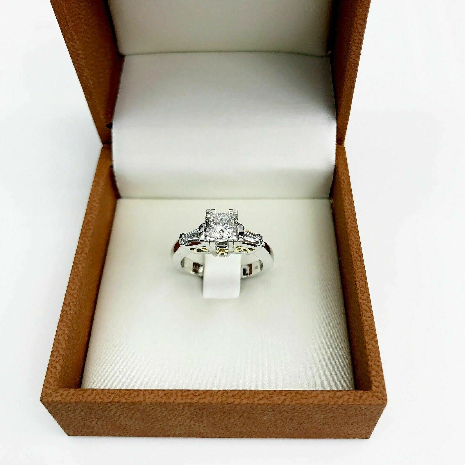 0.94 Carats Diamond Wedding Ring 0.70 Princess Cut Center Platinum and 18K Gold