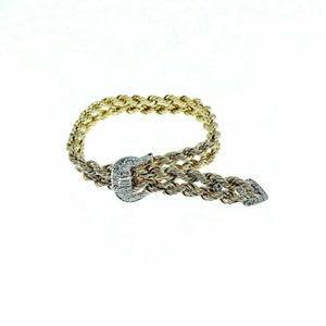 Estate Rope Buckle 0.60 Carat t.w. Diamond Bracelet Solid 14K Gold 33.2 Grams