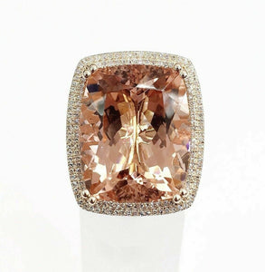 26.06 Carats t.w. Diamond and Morganite Double Halo Ring 14KRose Gold Brand New