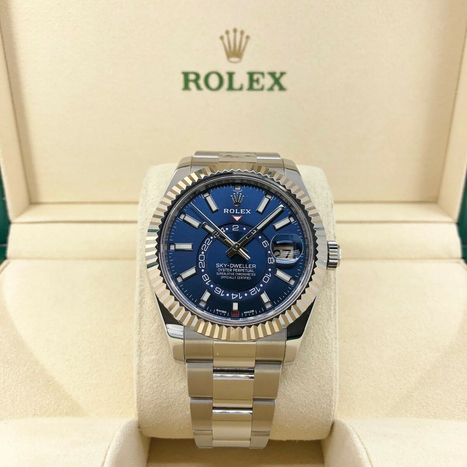 Rolex 42MM Sky- Dweller Watch 18K Gold Stainless Steel Ref # 326934 Box and Card