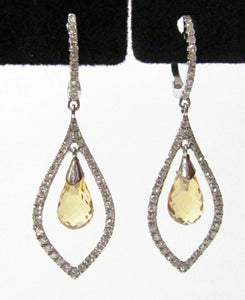 3.95 TCW Natural Pear Citrine Quartz & Diamonds Drop/Dangle Earrings 14k Gold