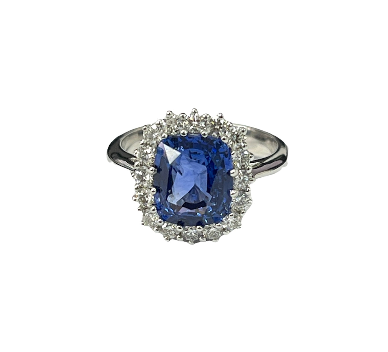 Ceylon Sapphire Halo Diamond Ring Custom Made AGL Ceritifed