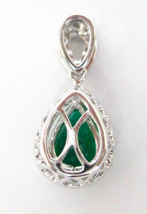 1.48 TCW Natural Pear Green Emerald & Round Diamond Accents Pendant 14k Gold