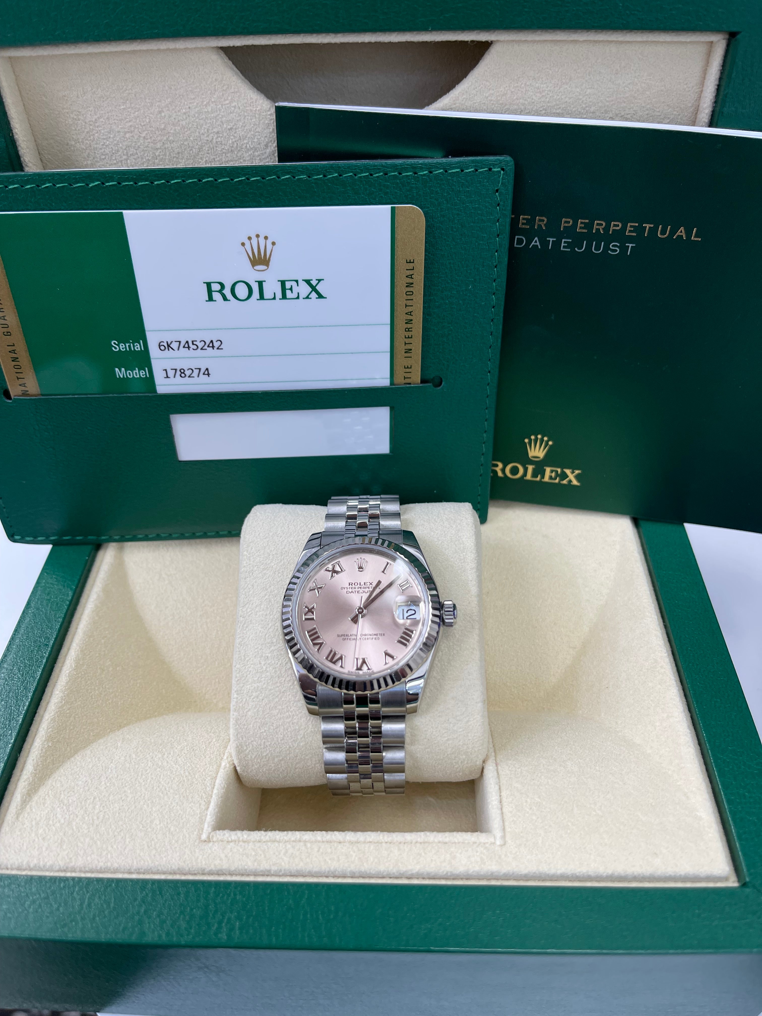 Rolex 31MM Midsize Datejust Factory Pink Roman Dial Stainless Steel Ref# 178274