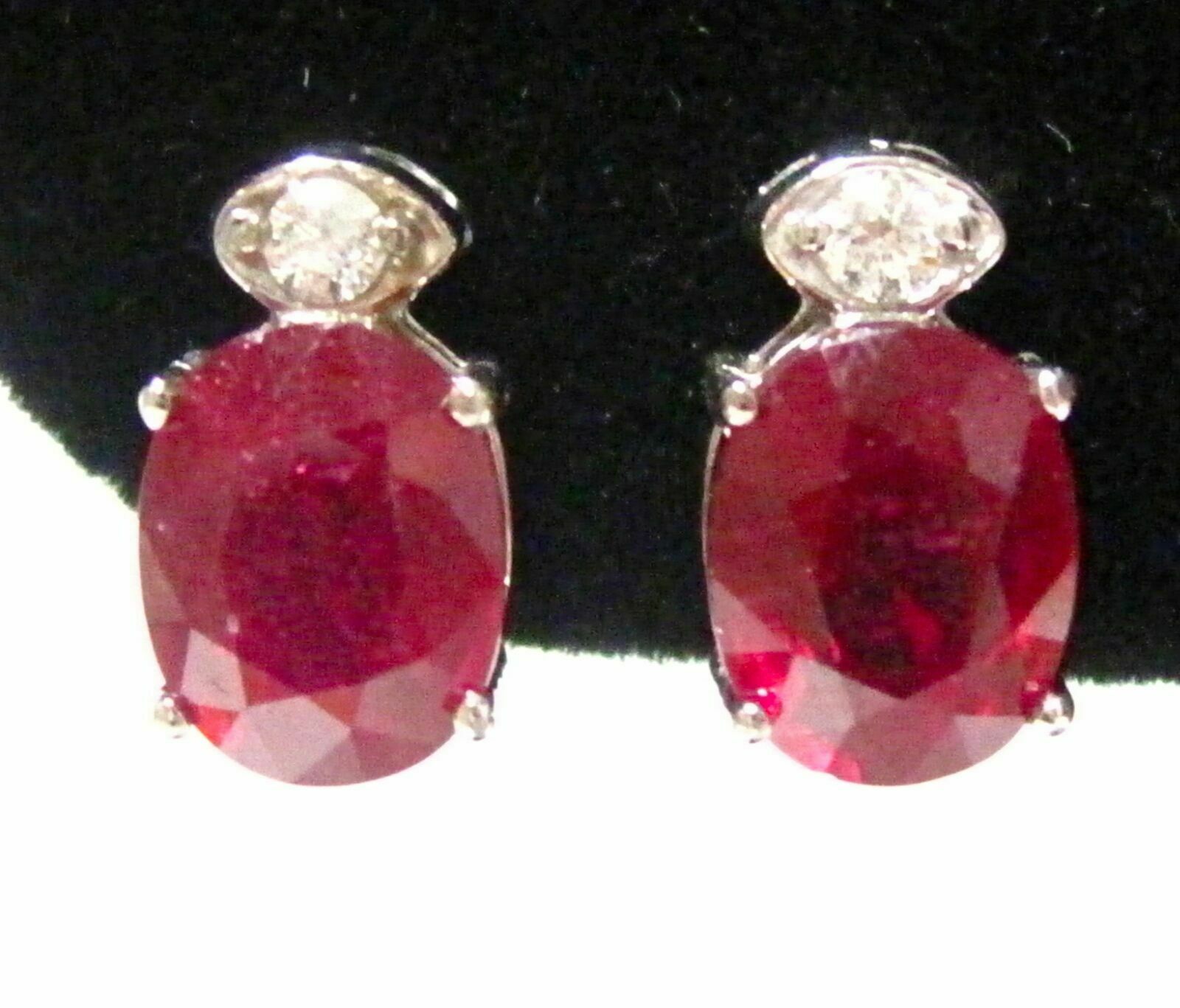 5.43 Tcw Fine Natural Oval Red Ruby & Diamond Stud Earrings 14k White Gold
