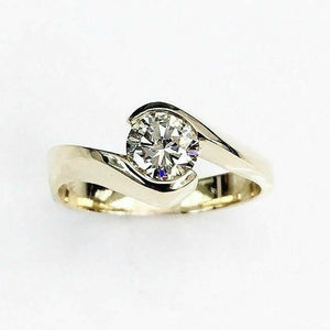 0.53 Carats Round Brilliant Cut Diamond Solitaire Wedding Ring 14K Yellow Gold
