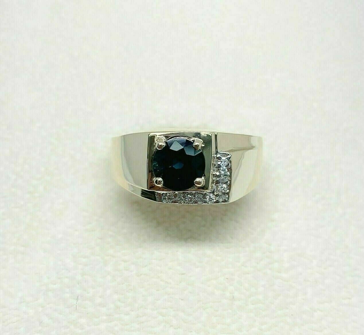 1.69 Carats t.w. Mens Diamond and Blue Sapphire Ring 14K Yellow Gold