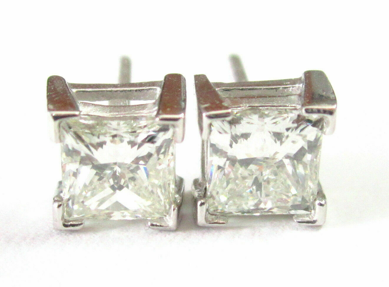2.14 TCW Princess Cut Diamond Stud Earrings Screw Back G VS2-SI1 14k White Gold