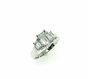 2.54 Carats t.w. 3 Stone Emerald Cut Diamond Wedding Ring GIA 1.64 G VVS2 Center