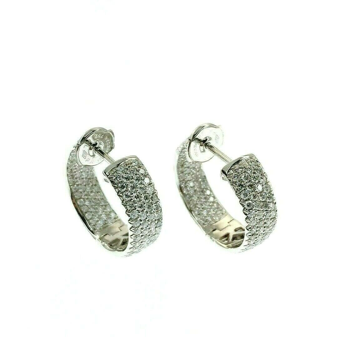 2.05 Carats t.w. Inside Out 4 Row Pave Set Diamond Hoop Earrings 18k Gold 6.5mm