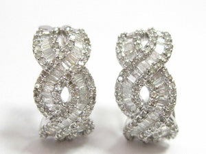 1.60 TCW Natural Baguette Diamond Huggie Earrings H SI2 18k White Gold