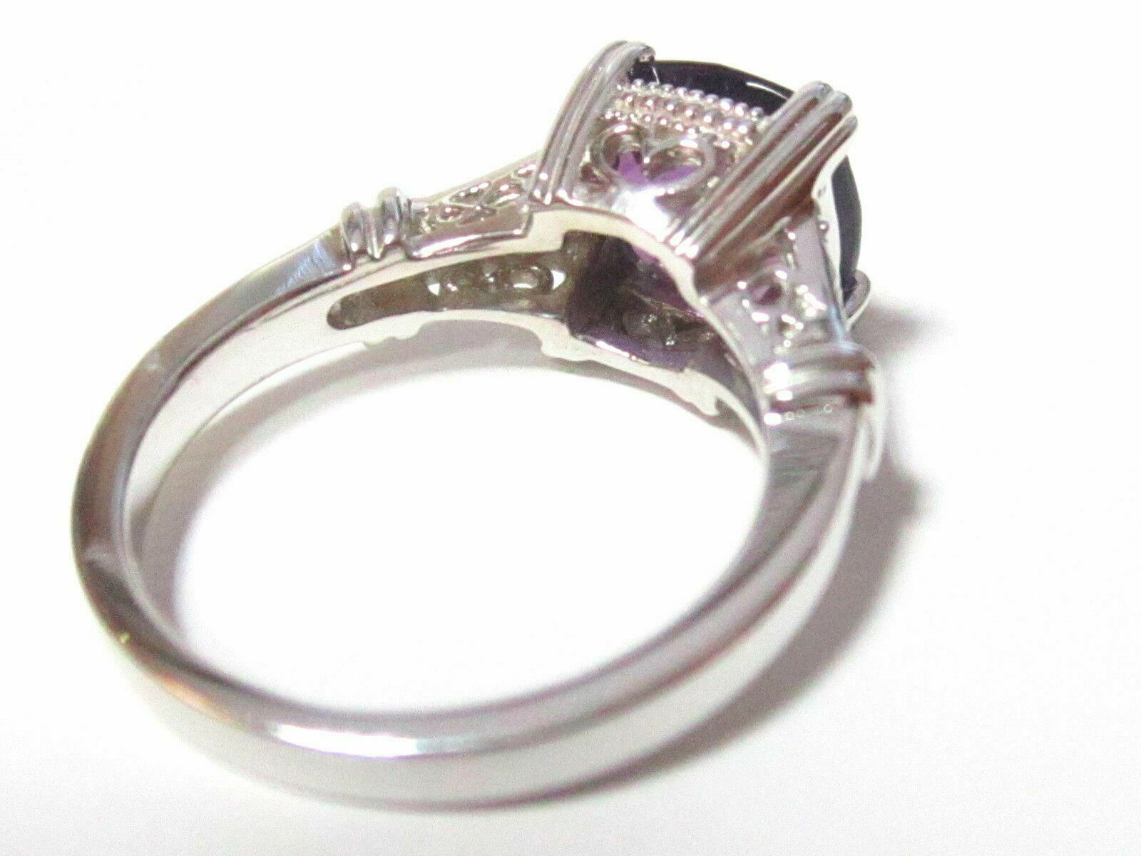 Fine 2.46TCW Natural Cushion Amethyst & Diamond Solitaire Ring Size 6.5 14k W/G