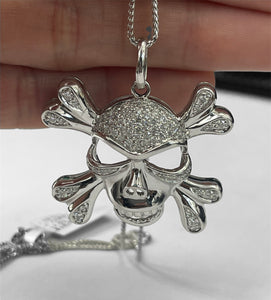 Skull Charm Round Brilliants Diamond Pendant Necklace White Gold 14kt