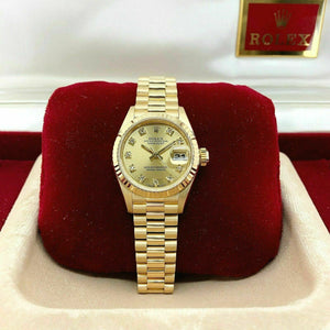 Rolex 26MM FactoryDiamond Lady President 18 Karat Yellow Gold Watch Ref # 69178