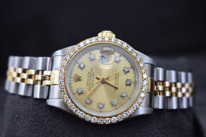 DateJust Rolex 26mm Diamond Dial and Diamond Bezel Watch 18k Yellow Gold / Stainless Steel