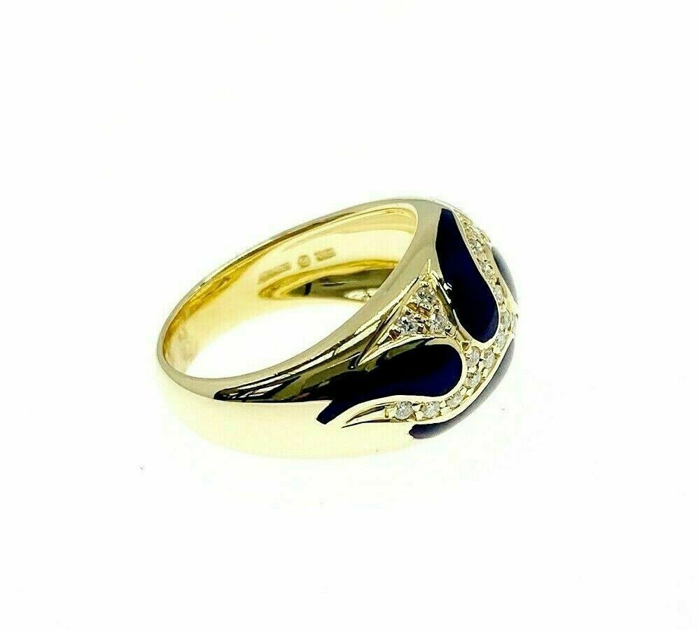 0.30 Carats Round Diamond Pave Set Paisley Enamel Anniversary Ring 18K Gold
