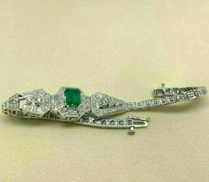 2.91 Carats t.w. Art Deco Emerald and Diamond Tennis Bracelet 14K White Gold