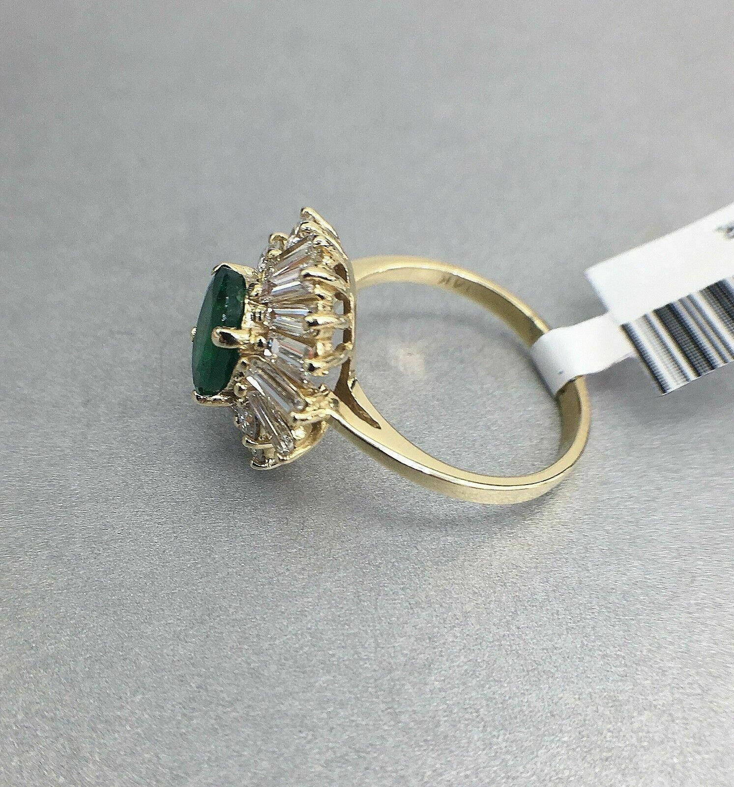 2.51 TCW Oval Emerald w/ Round & Baguette Diamond Accents Size 6.5 Ring 14k Gold