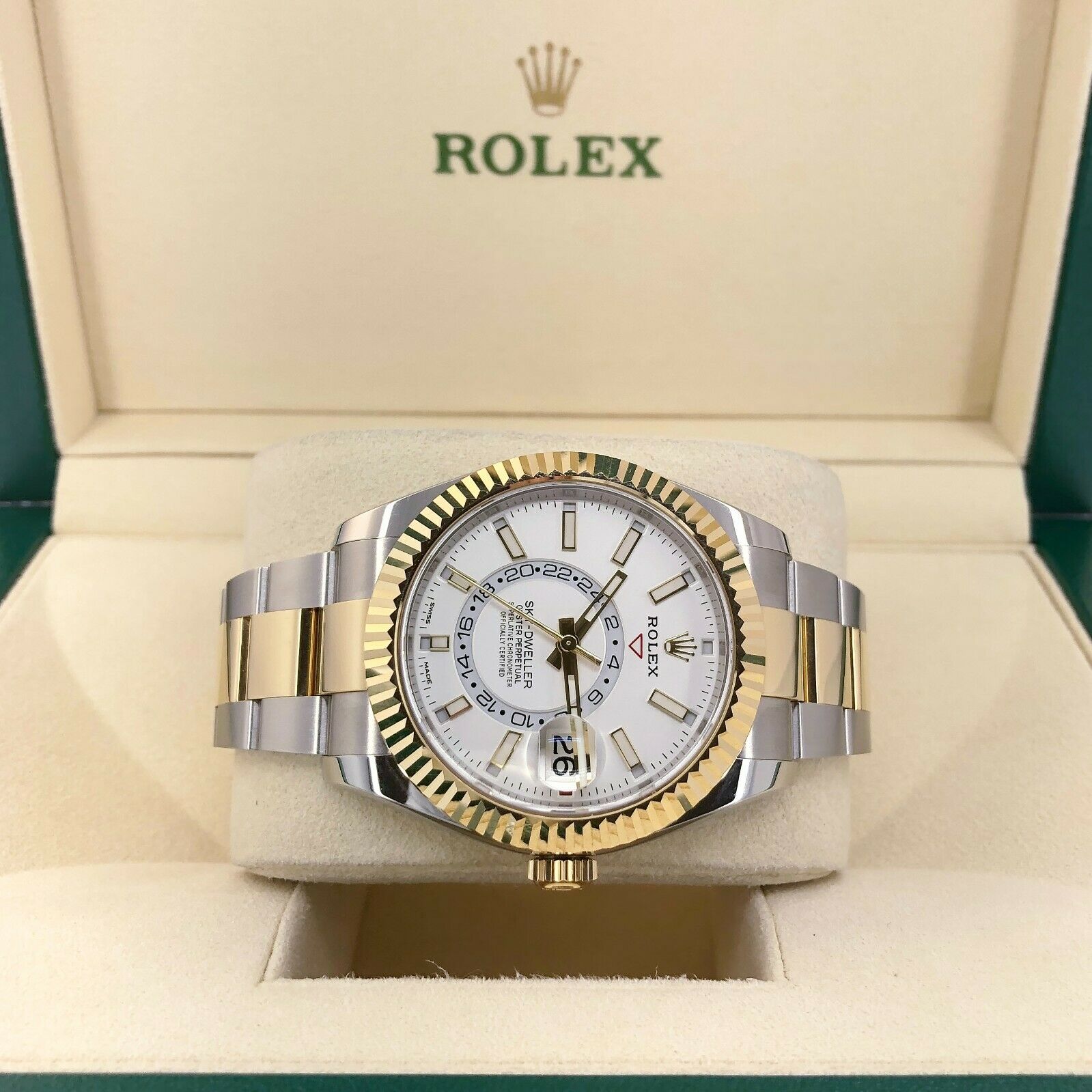 Rolex 42MM Sky- Dweller Watch 18K Gold Stainless Steel Ref # 326933 Box and Card