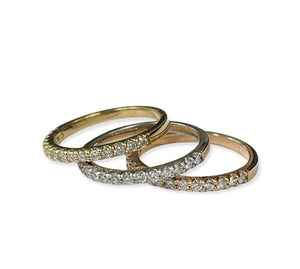 Tri-Color Stackable Diamond Rings Round Brilliants Diamonds 14kt Size 7