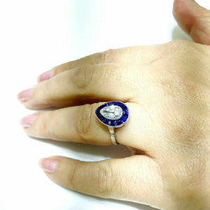 2.10 Carats Antique Pear and Blue Sapphire Engagement Ring 0.90 Carats Platinum