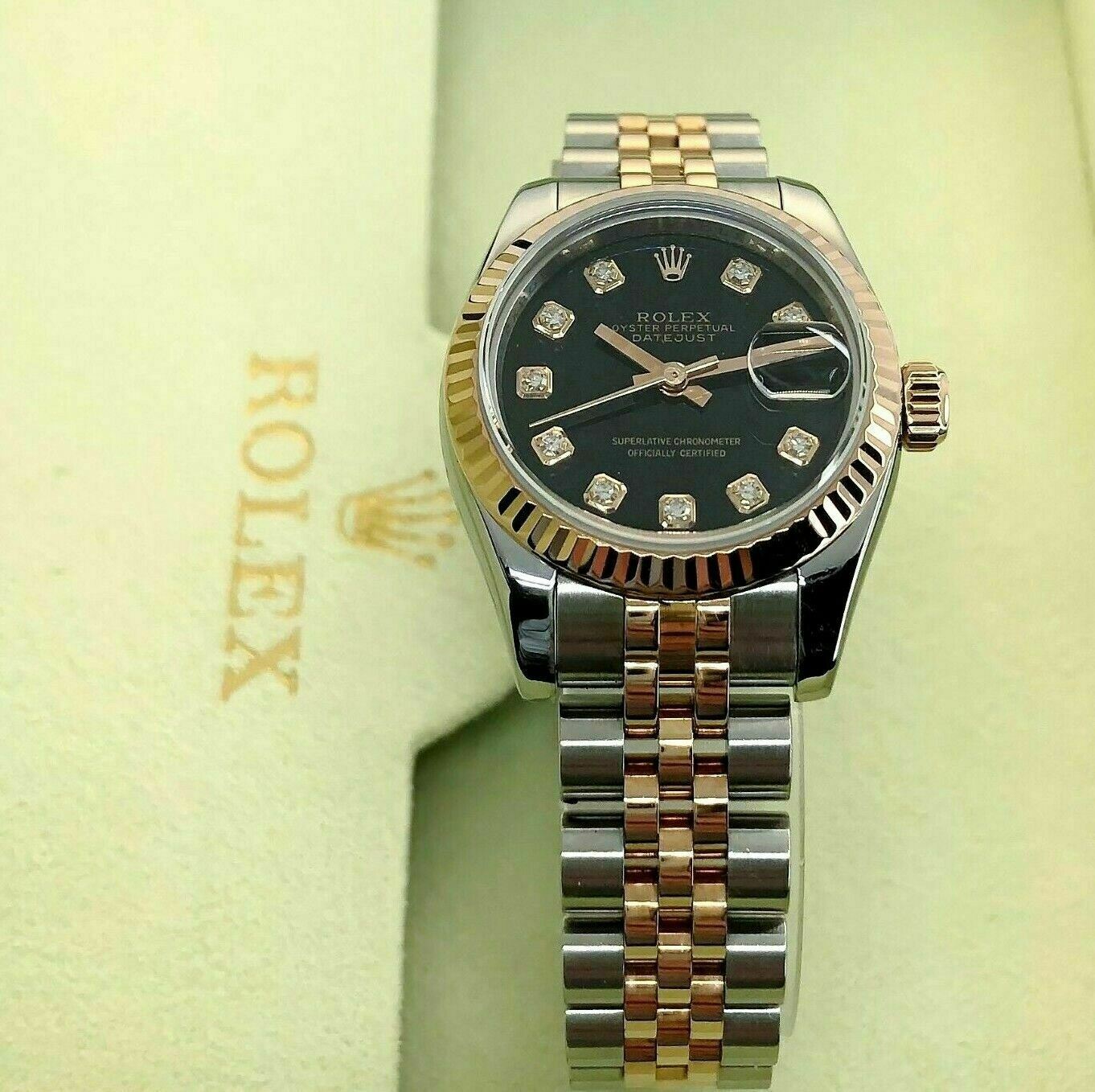 Rolex 26MM Lady Datejust 18K Rose Gold Steel Watch Ref # 179171 Factory Dial