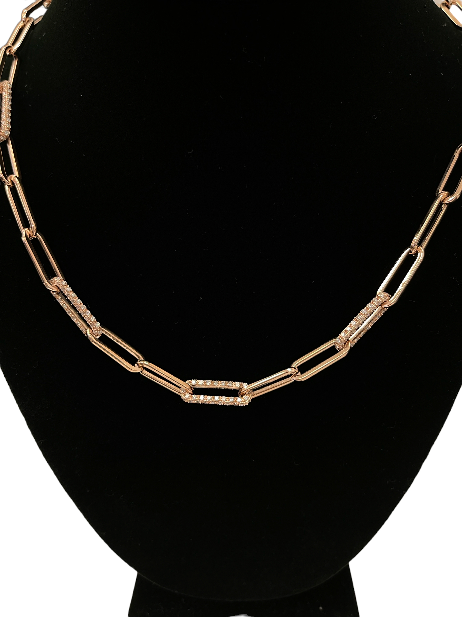 Paper Clip Diamond Necklace Rose Gold 14kt