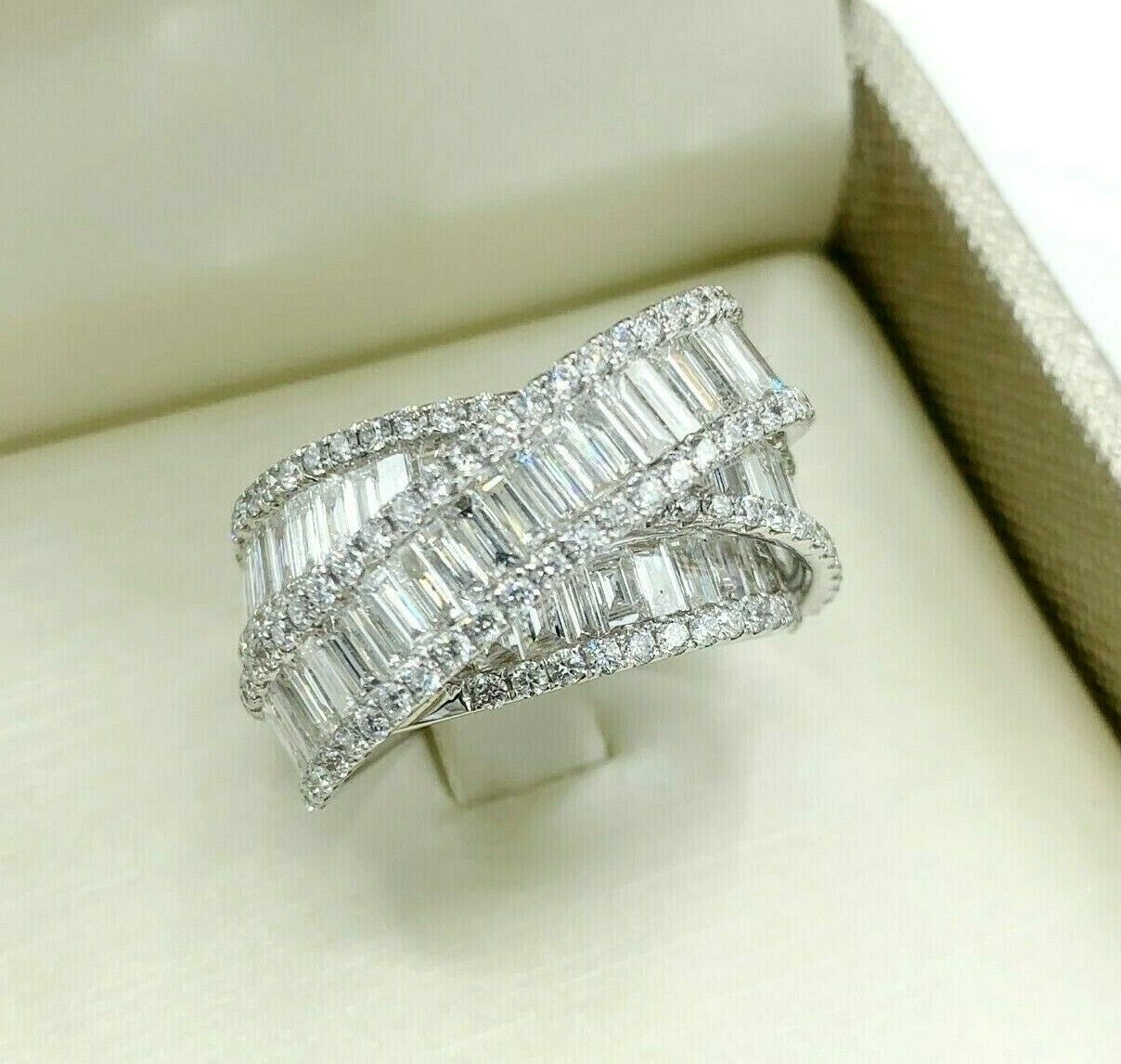 4.10 Carats Baguette & Round Diamond 13mm Wide Channel Prong Anniversary Ring18K