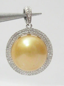 10.91 TCW Freshwater Gold Pearl Diamond Accents Pendant 14k White Gold