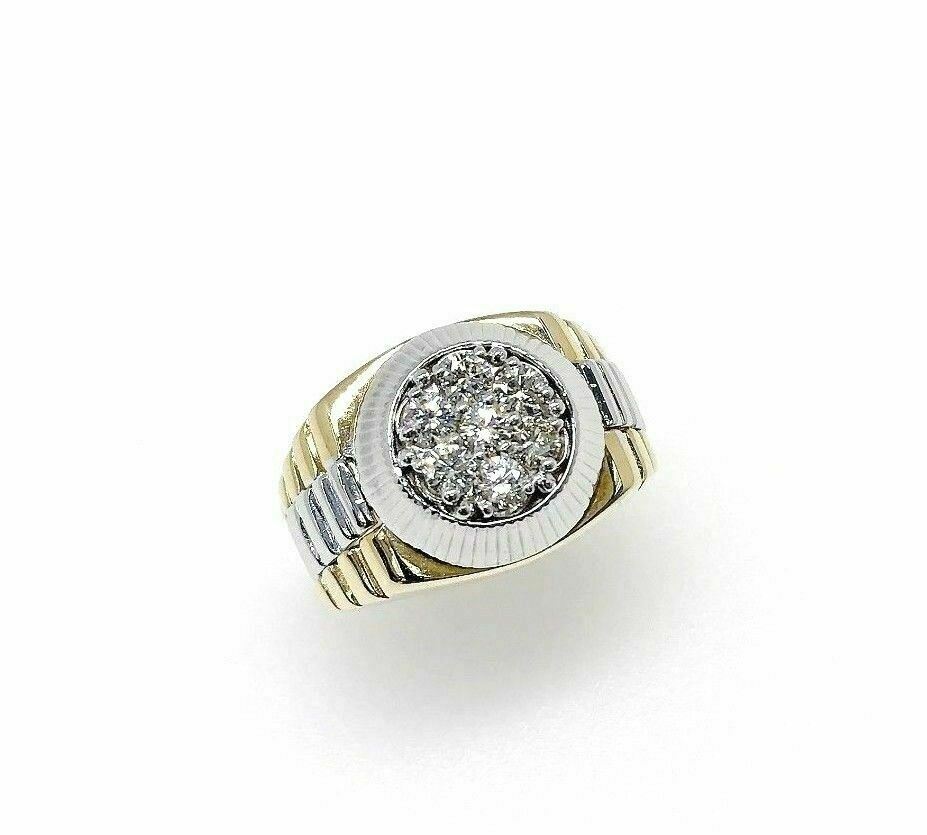 0.80 Carats t.w. VS Diamond Signet Mens Ring 14K Two Tone Gold 12.9 Grams