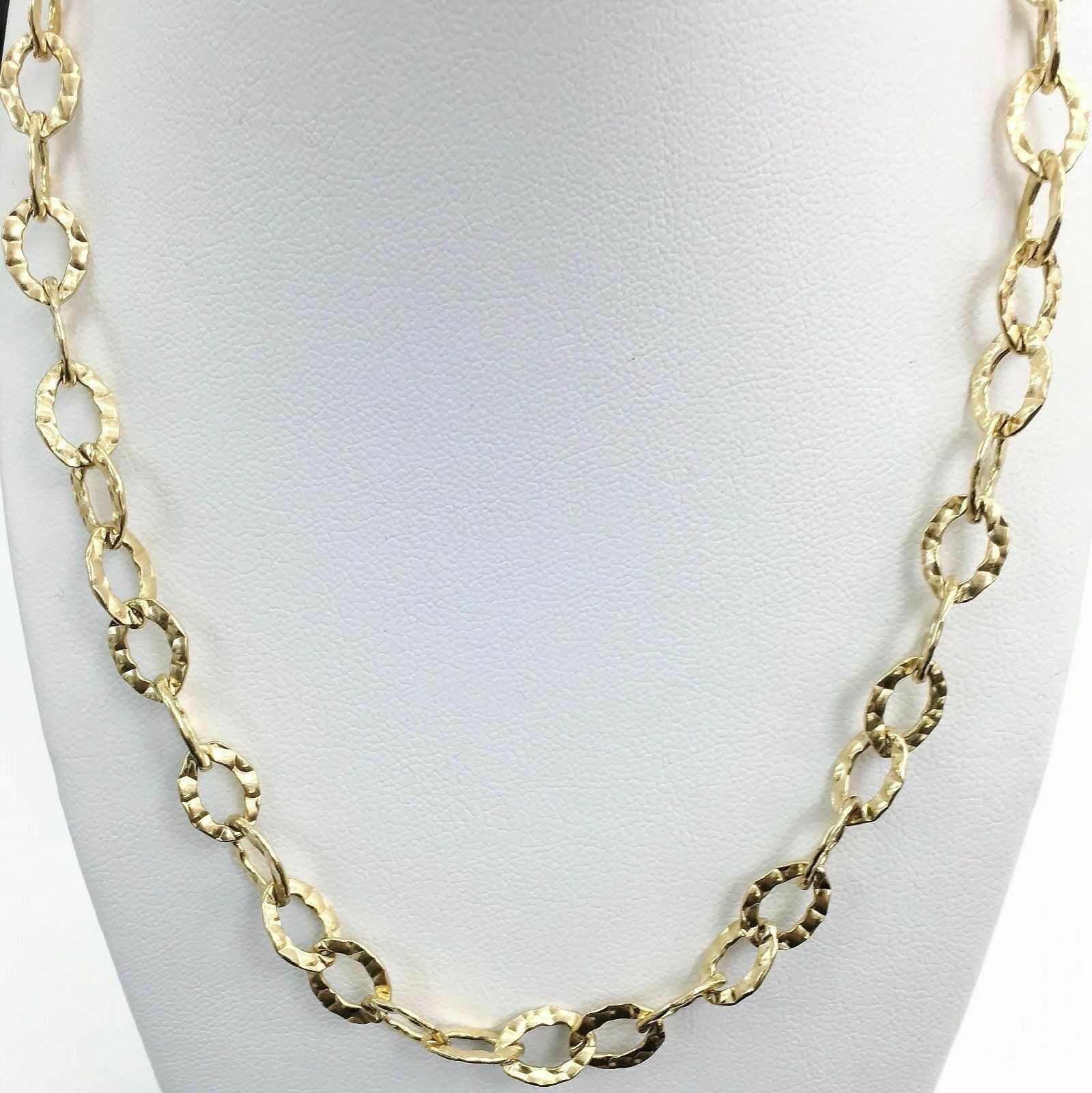 Solid 10 Karat Yellow Gold Hammered and Satin Finish Necklace 23 Inch Brand New