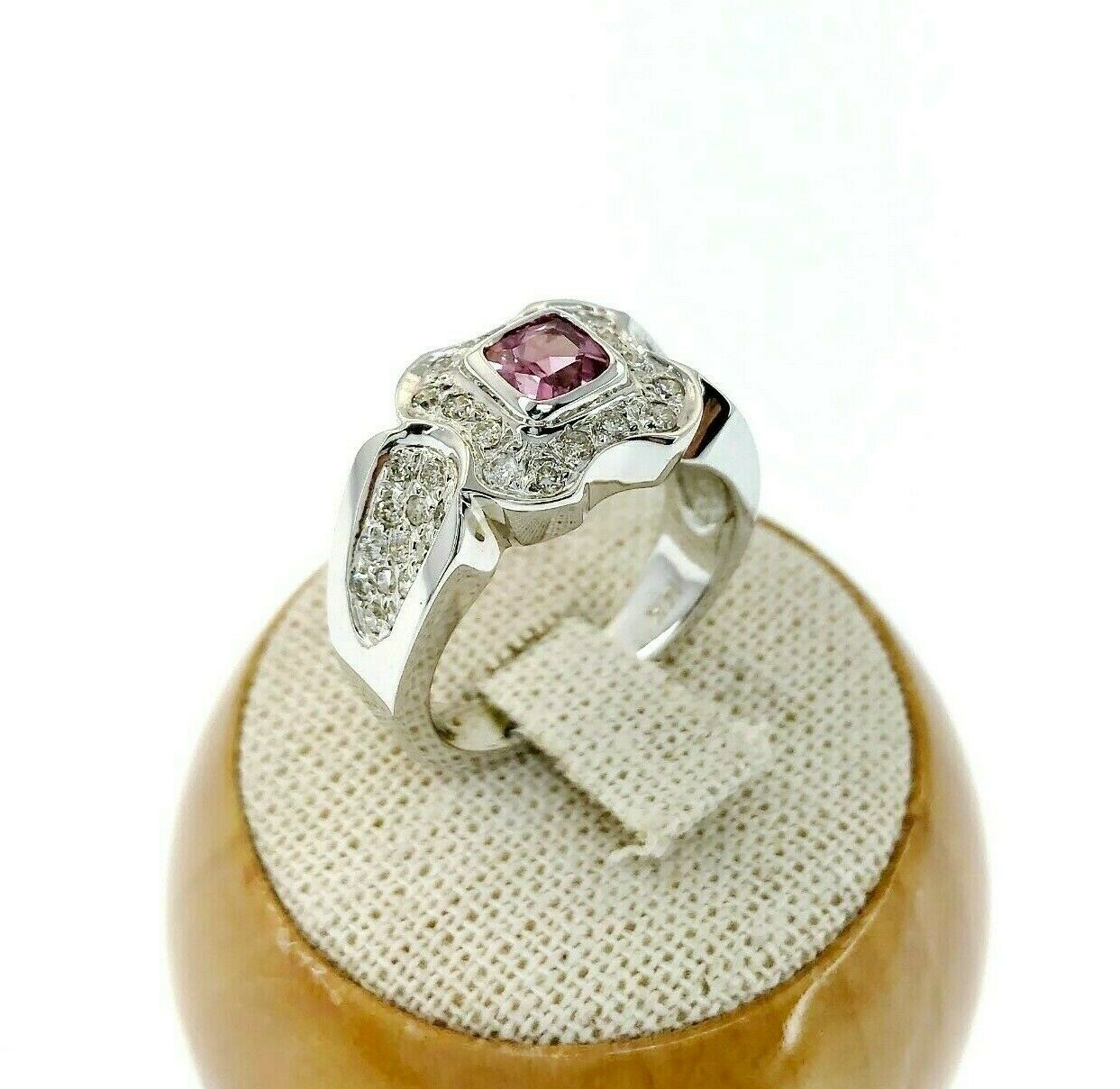 1.06 Carats t.w. Diamond and Pink Tourmaline Bezel Pave Celebration Ring 18K