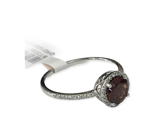 Garnet Solitaire Diamond Halo Ring with Accents White Gold 14kt