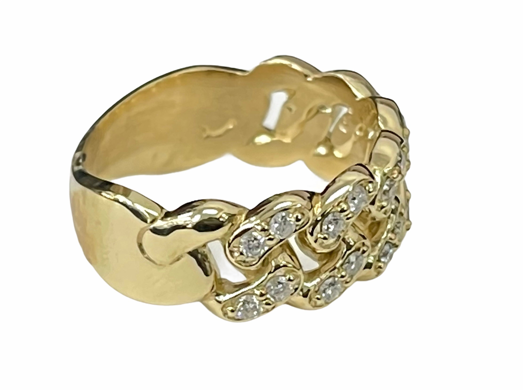 Cuban Link Womens Diamond Ring Yellow Gold 14kt