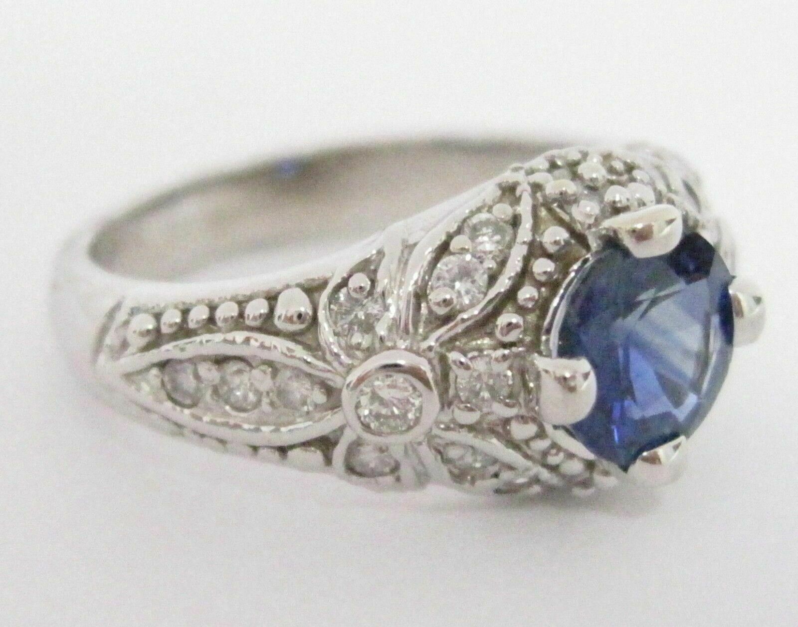 1.74 TCW Antique Style Natural Blue Sapphire & Diamond Cocktail Ring Size 6.5
