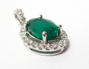 1.83 TCW Natural Oval Green Emerald & Diamond Accents Pendant 14k White Gold