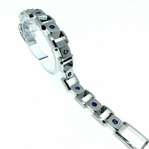 2.50 Carats t.w. Blue Sapphire Custom Made Mens Bracelet 14K White Gold 67 Grams