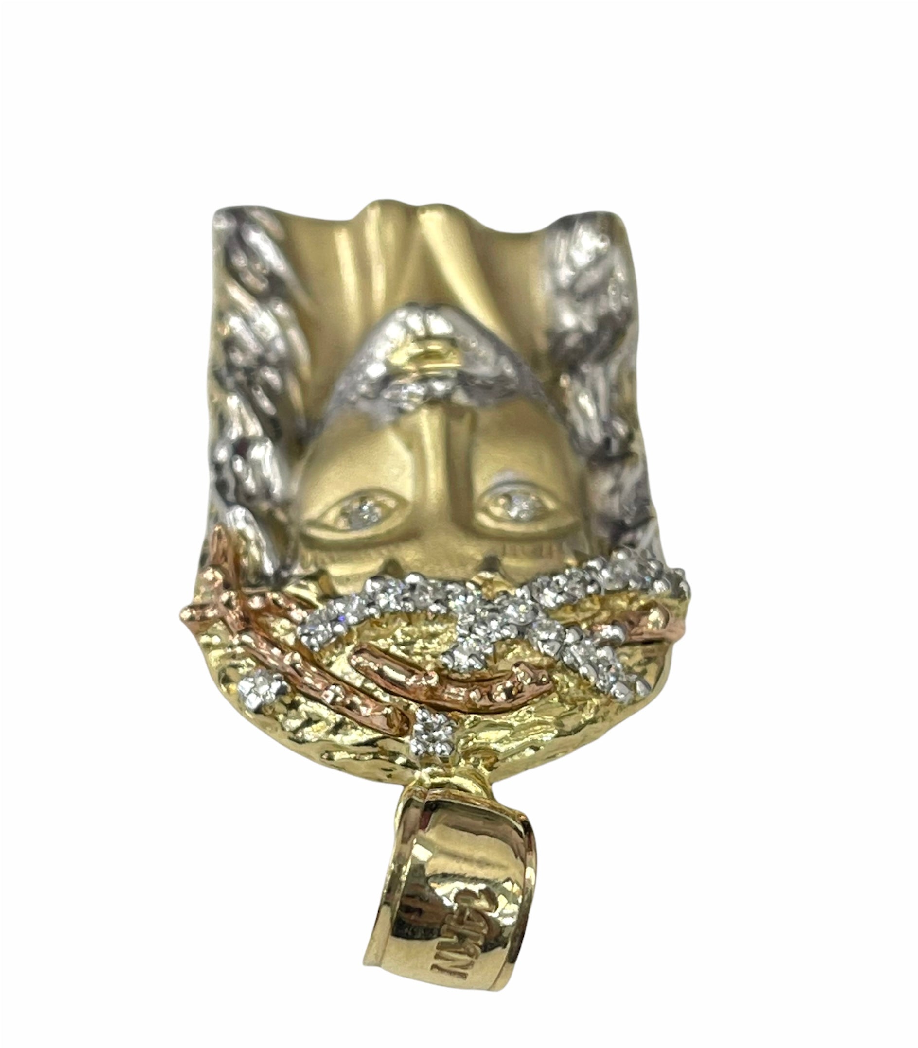 Christ The King Face Pendant Round Brilliants Diamonds Yellow Gold 14kt