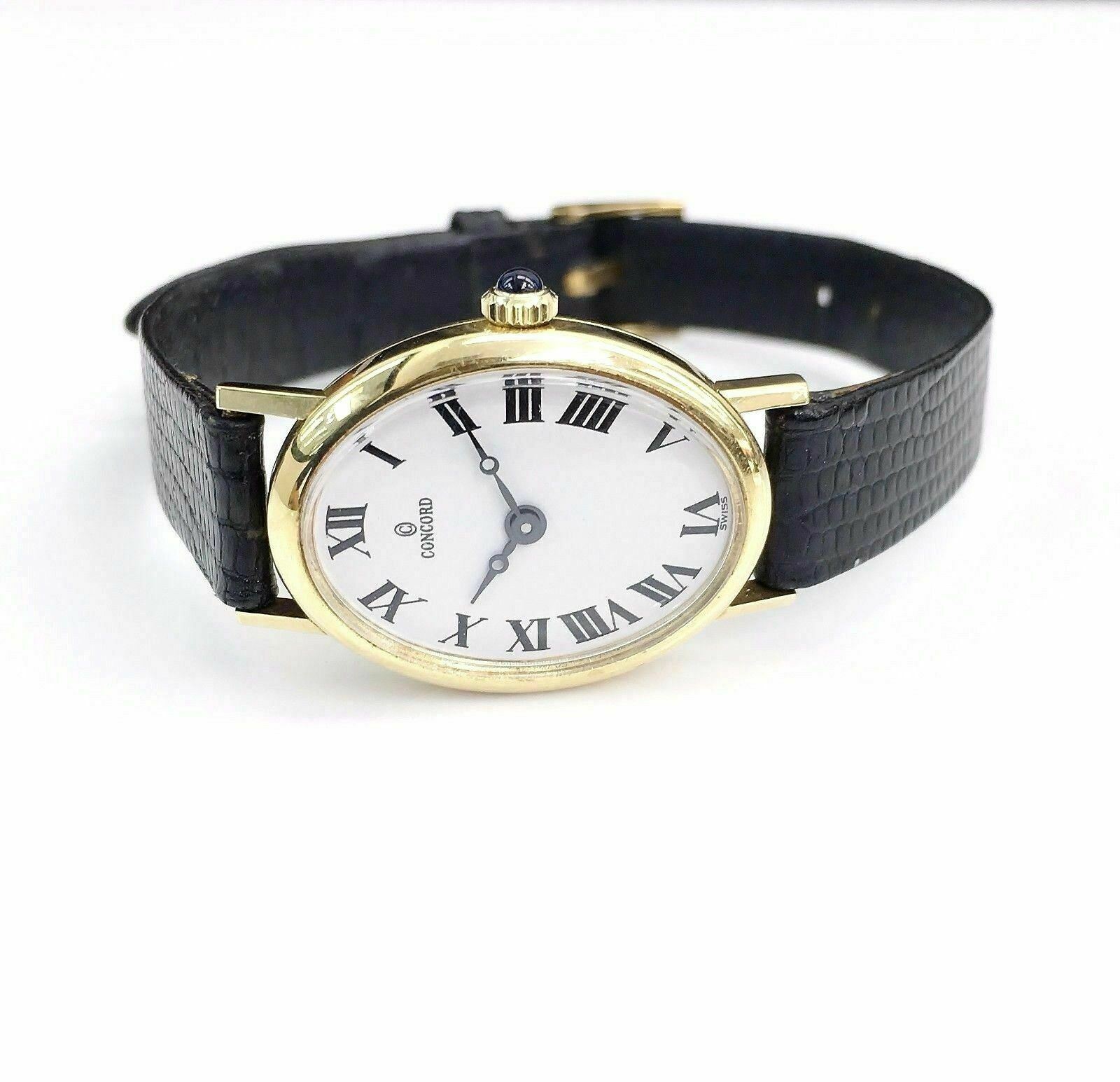 Concord 14K Gold Solid Ladies Dress Watch Manual Wind Original Leather Band