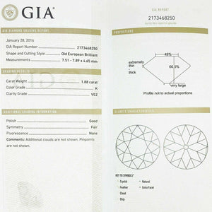 Loose GIA Diamond 1.88 Carats GIA Old European Cut Diamond GIA Certified K VS2