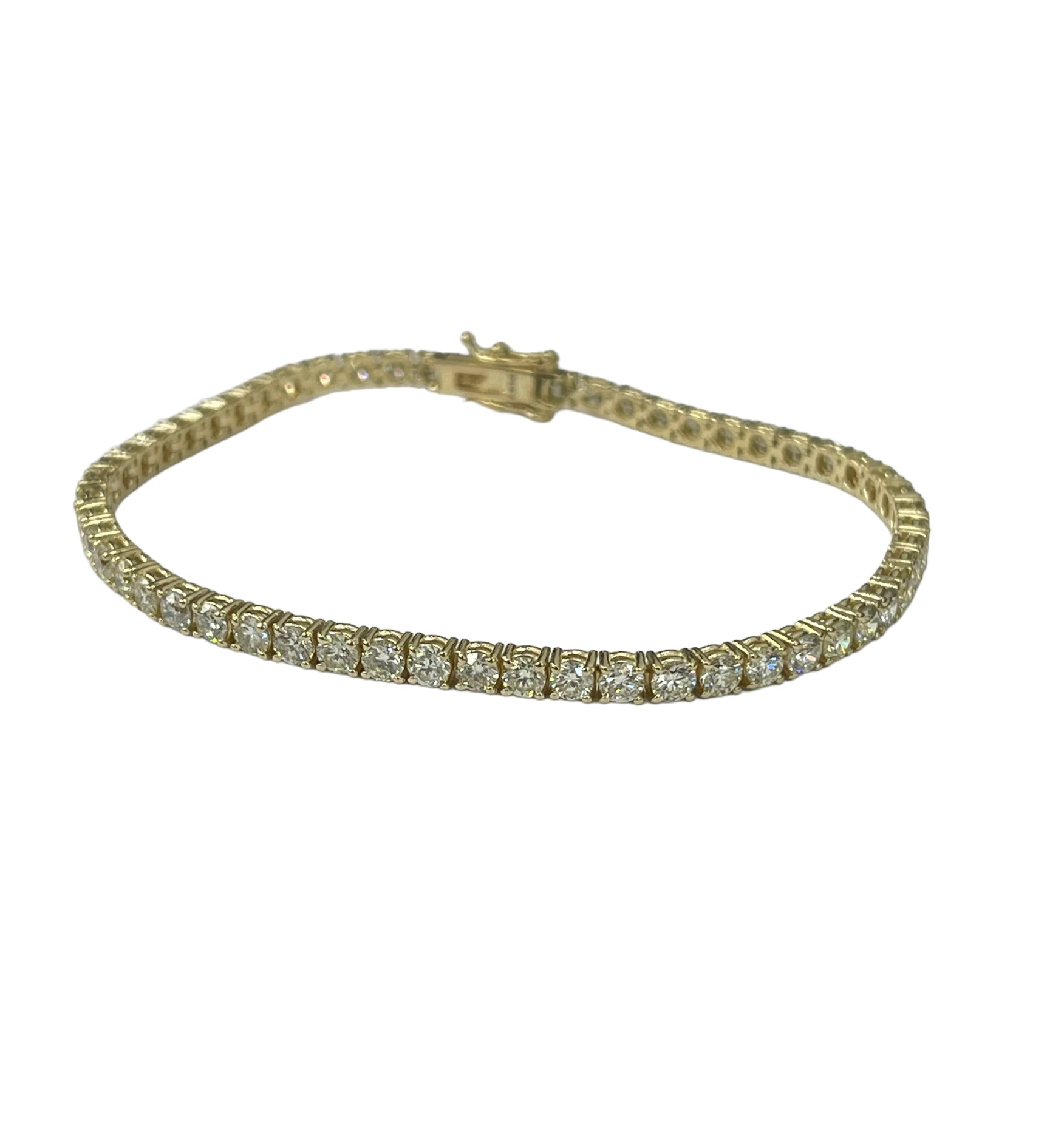 Tennis Diamond Bracelet Round Brilliants 5.61 Carats Yellow Gold 14kt