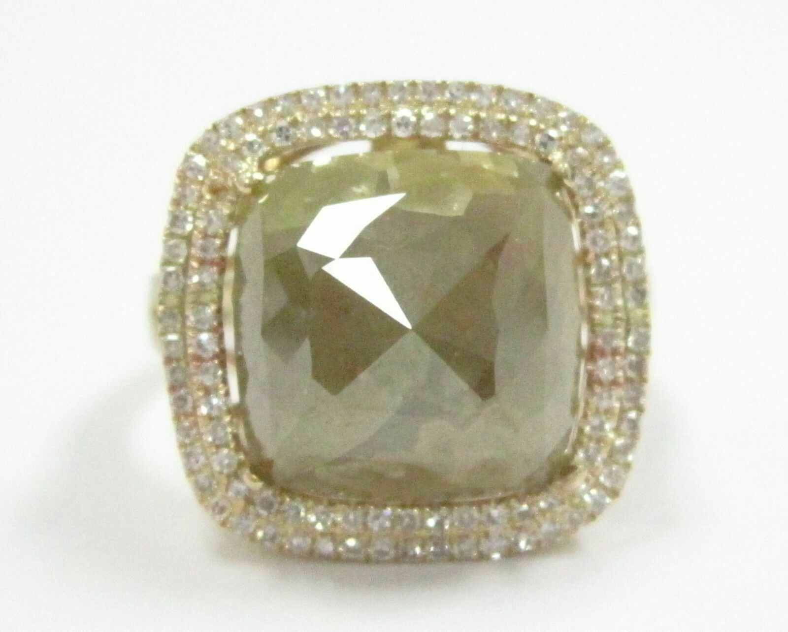 7.95 TCW Radiant Natural Green Diamond w/ Accents Cocktail Ring 14k Yellow Gold