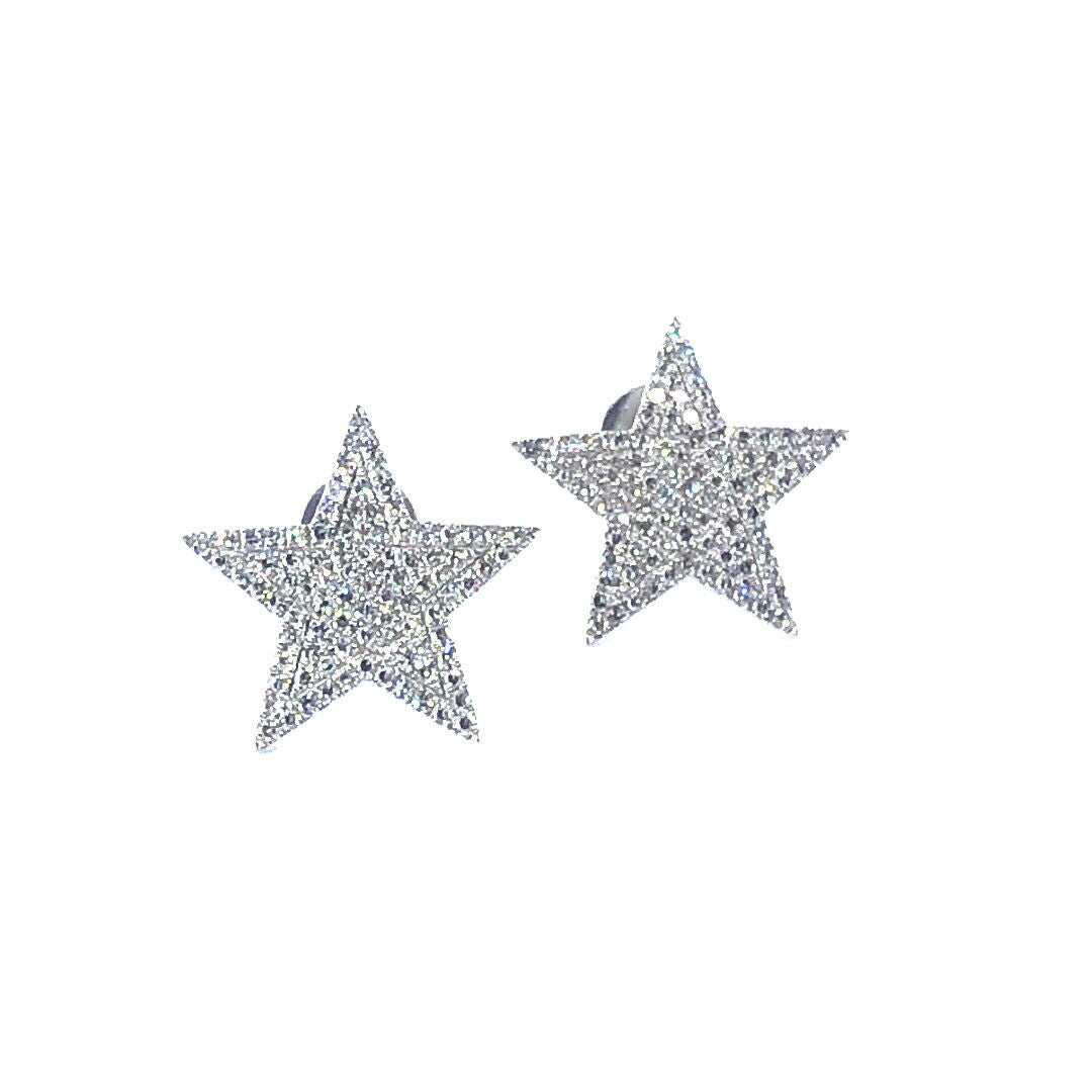 0.55 CARATS STAR SHAPED SPARKLING DIAMOND STUD EARRINGS SET IN 14K WHITE GOLD
