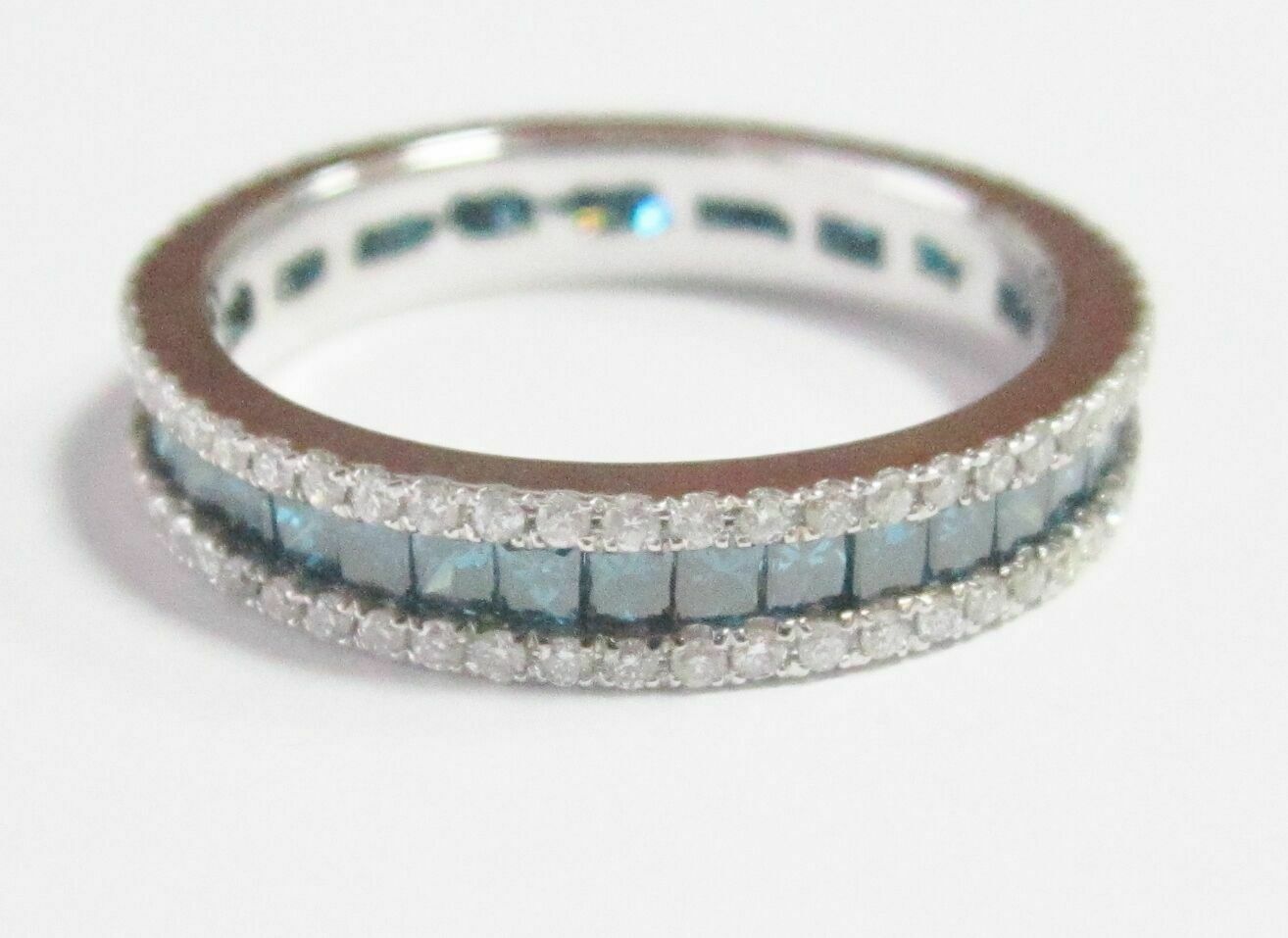 1.75 TCW Natural Round Cut Blue Diamond Eternity Band/Ring Size 5.5 14k W-Gold