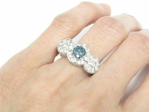 1.14 TCW Natural Round Blue & White Diamonds Solitaire Accents Ring 14kt WG